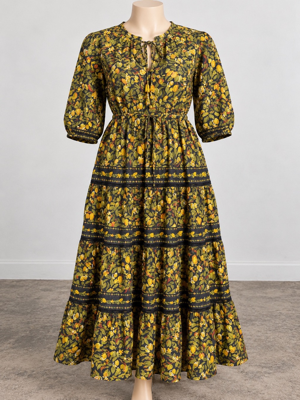 Farm Rio Star Fruits Maxi Dress Medium M 100% Cotton Floral Fruit Print